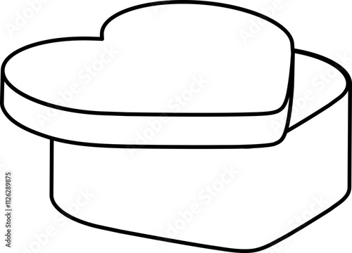 Heart shaped gift box Outline Vector.
Opened Heart shaped Valentine's Day gift box coloring drawing.
Transparent background.