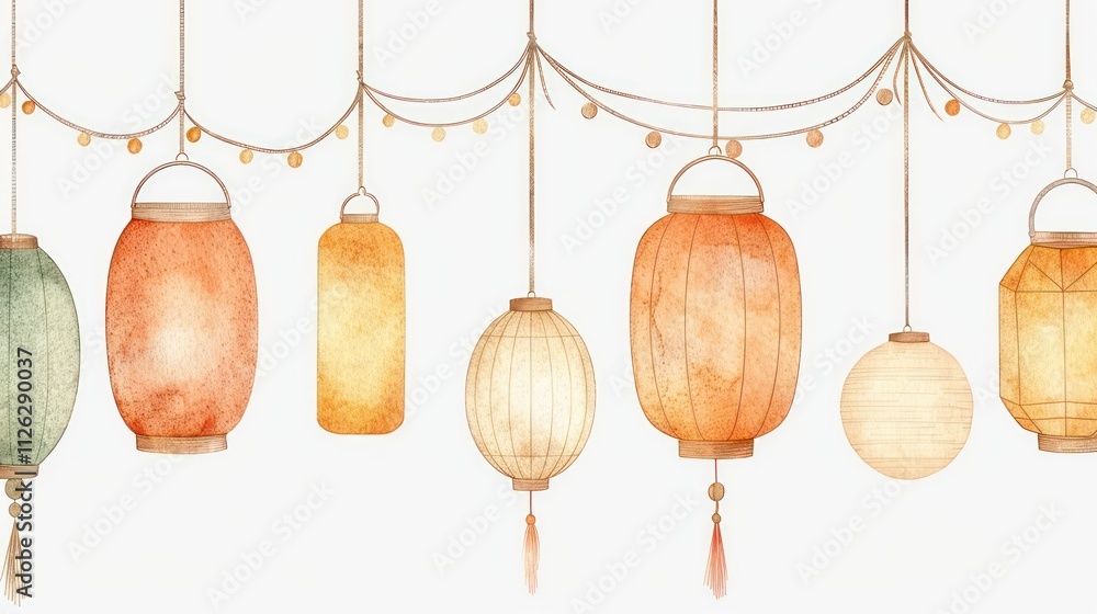 Decorative Lanterns Hanging in a Whimsical Pattern, Perfect for Chinese New Year Festive Celebrations and Cultural Events, Creating a Warm and Inviting Atmosphere in Any Space Decorative Lanterns Hanging in a Whimsical Pattern, Perfect for Chinese New Year Festive Celebrations and Cultural Events, Creating a Warm and Inviting Atmosphere in Any Space