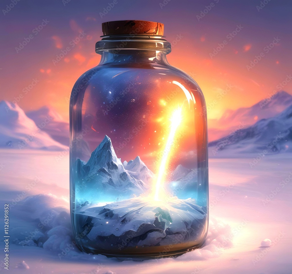 Illustration of bottle with magic spark inside. Illustration of bottle with magic spark inside.