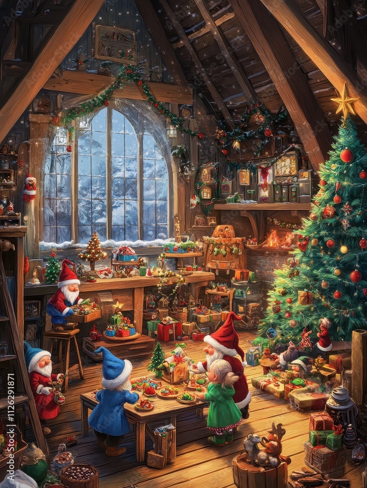 Christmas magic in santa's workshop winter wonderland fantasy scene cozy atmosphere whimsical viewpoint holiday spirit Christmas magic in santa's workshop winter wonderland fantasy scene cozy atmosphere whimsical viewpoint holiday spirit