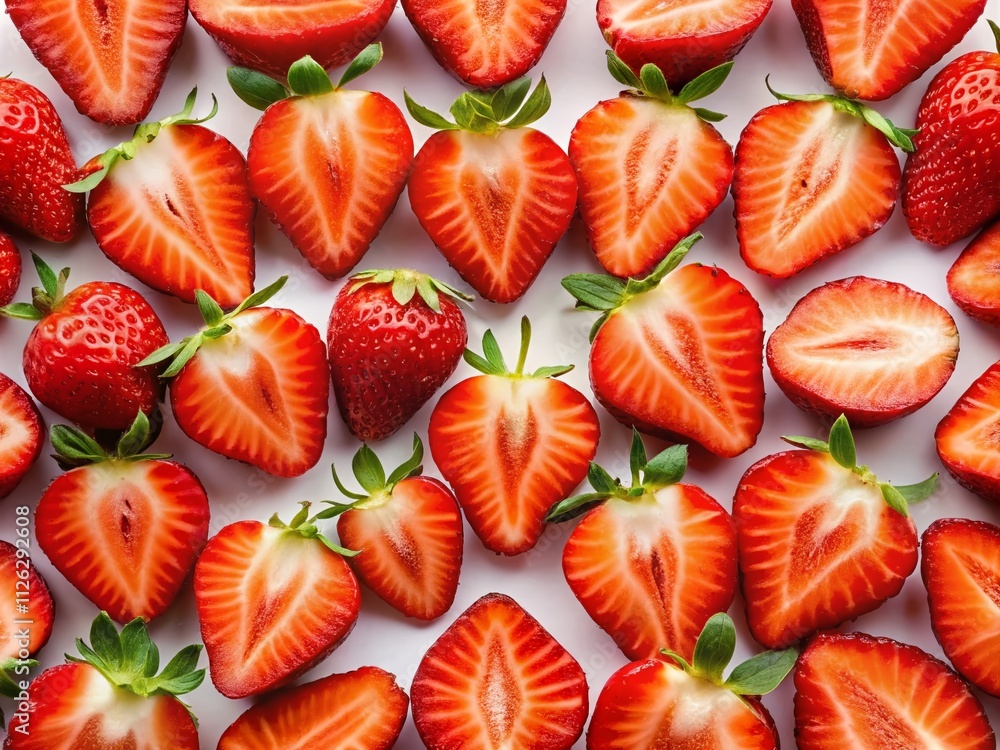 Fresh Strawberries - Uniform Slices - Culinary Photography Fresh Strawberries - Uniform Slices - Culinary Photography