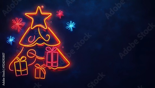 Neon Light Christmas Tree and Gifts Festive Sale Design Material photo