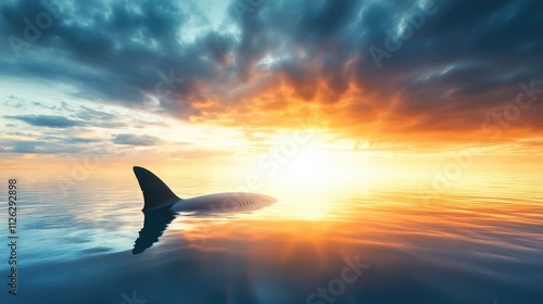 Wallpaper Mural Shark Fin Emerging from Calm Ocean Waters at Sunset Horizon Torontodigital.ca