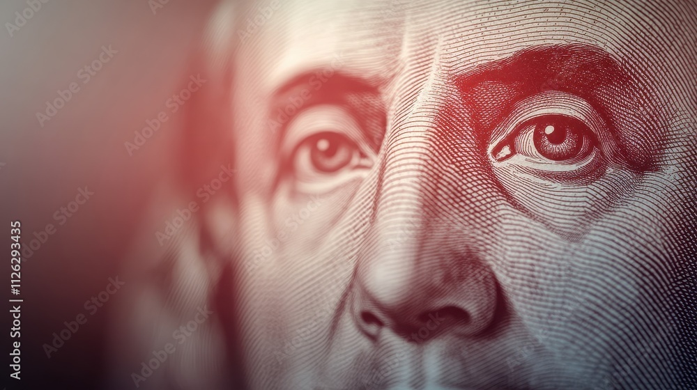 Close-up image of benjamin franklin's face on us dollar bill financial art macro photography studio lighting abstract concept Close-up image of benjamin franklin's face on us dollar bill financial art macro photography studio lighting abstract concept