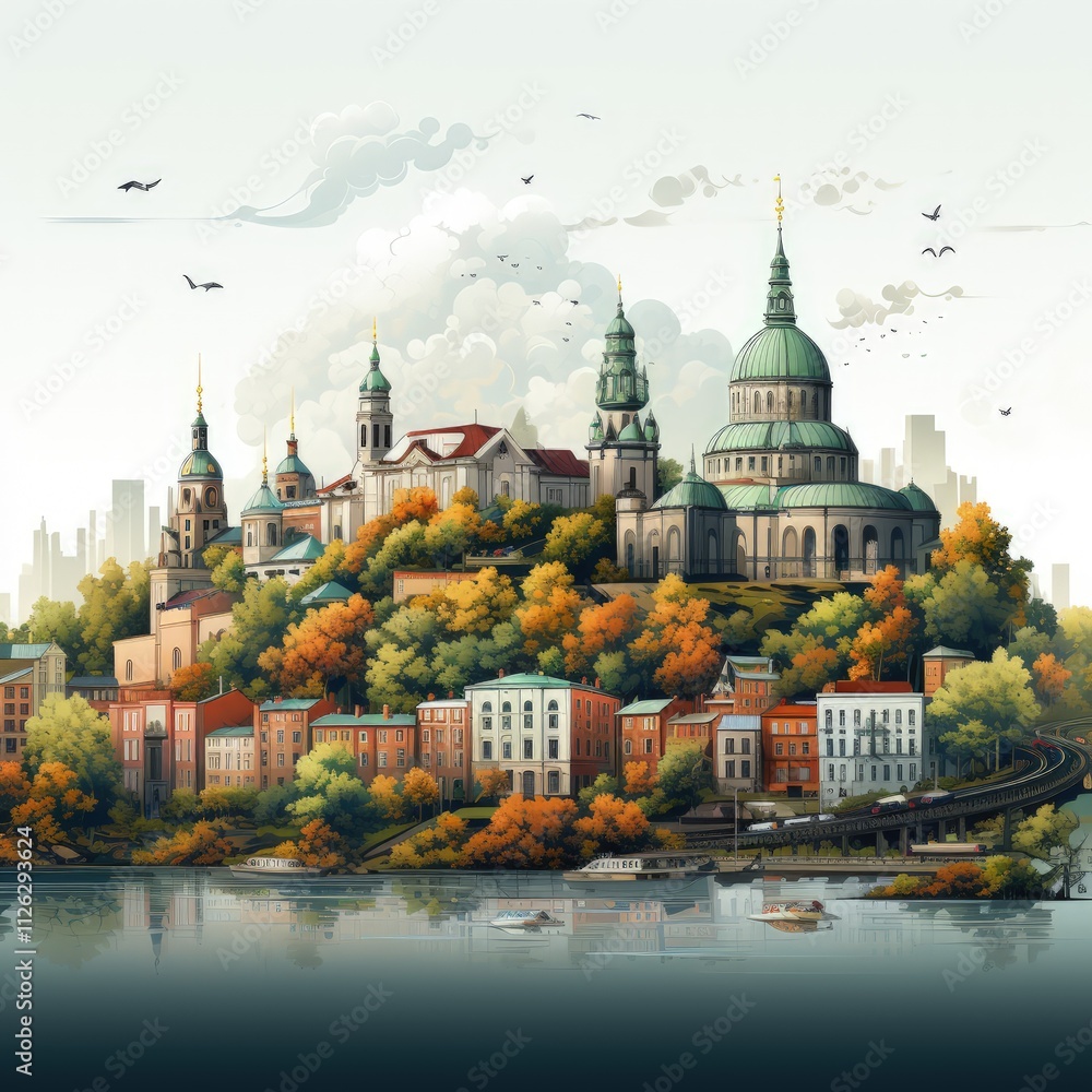 Fototapeta premium Minimalistic Urban Skyline Illustration of Kyiv, Ukraine