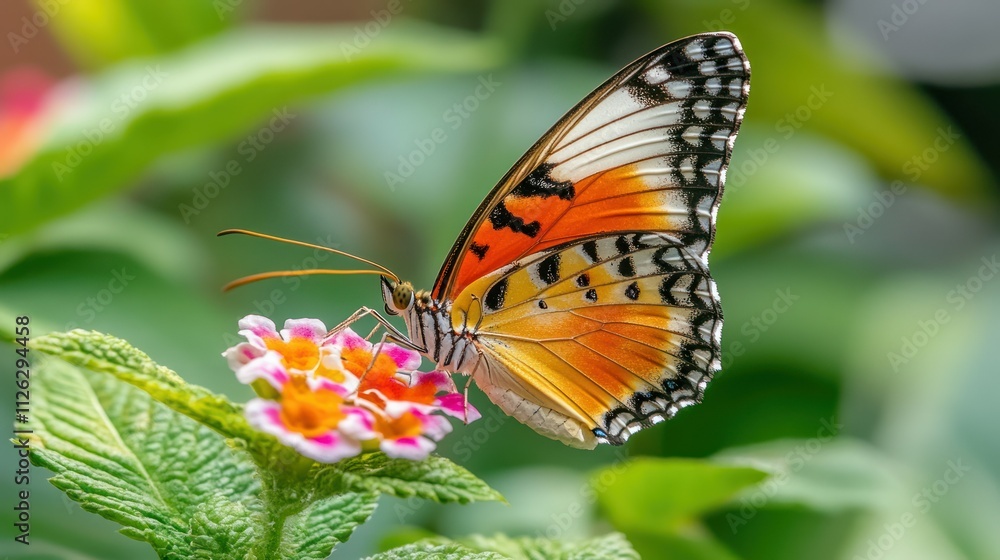 Obraz premium Butterfly perched on a colorful flower.