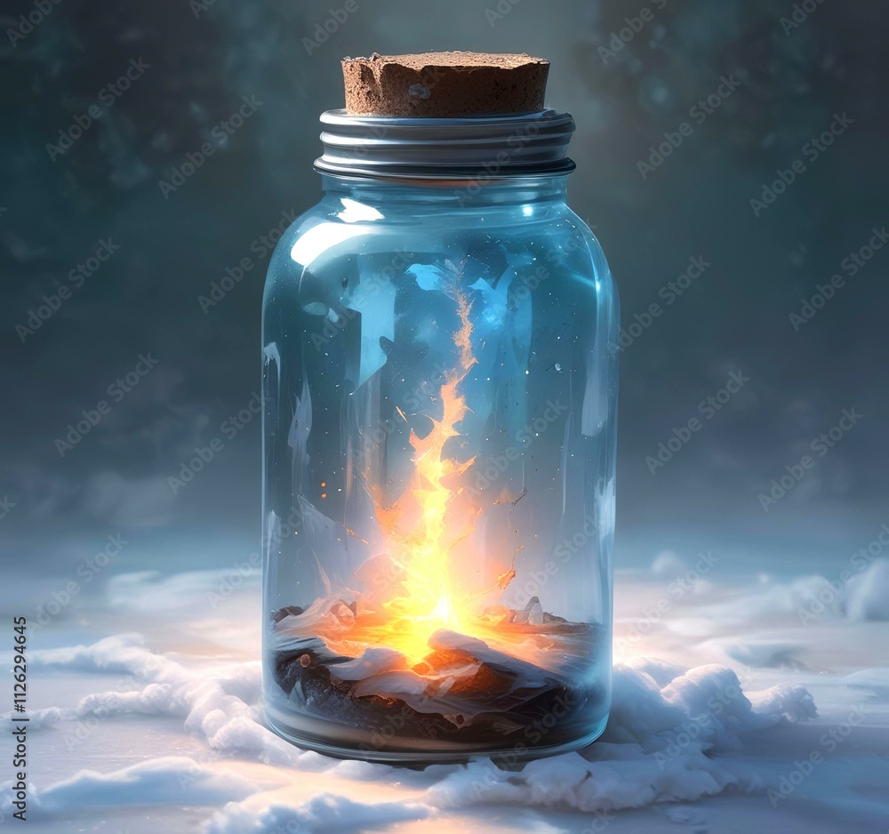 Illustration of bottle with magic spark inside. Illustration of bottle with magic spark inside.