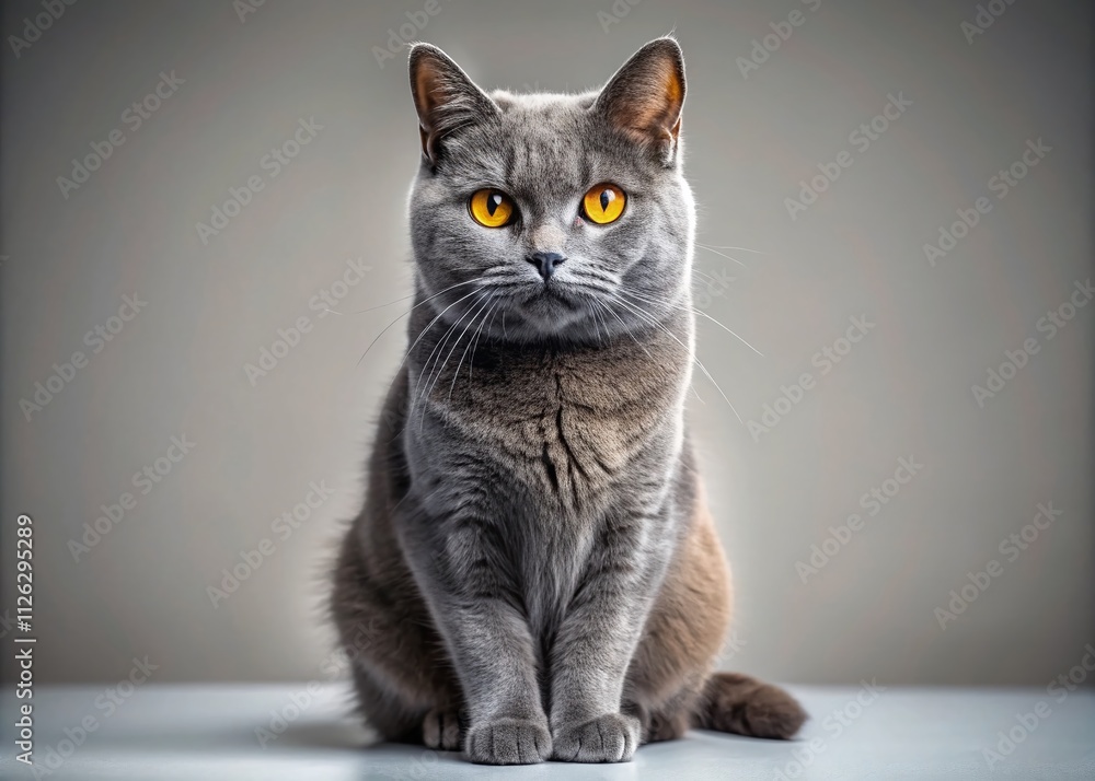 Gray Cat Portrait, Yellow Eyes, Studio, High Quality Gray Cat Portrait, Yellow Eyes, Studio, High Quality
