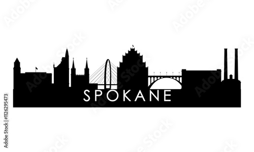 Spokane, WA skyline silhouette. Black Spokane city design isolated on white background. 