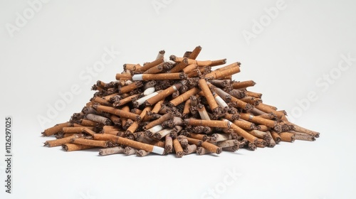 Wallpaper Mural A sharp, side-angle shot of a pile of randomly arranged cigarettes, set against a crisp, white background for clarity. Torontodigital.ca