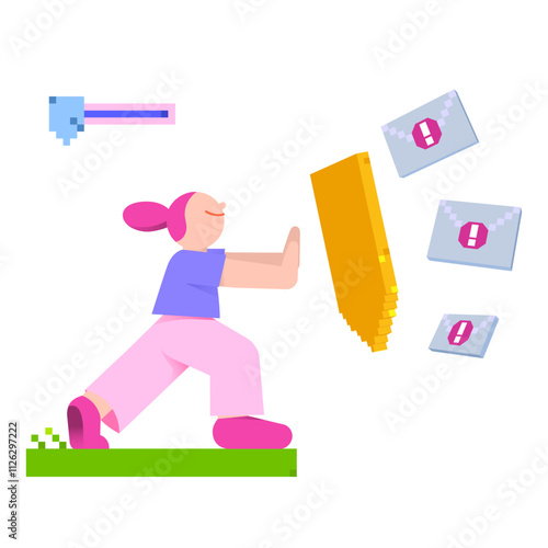 Young woman protects inbox from spam