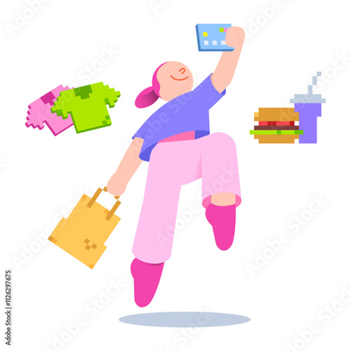 Woman shopping and paying by card