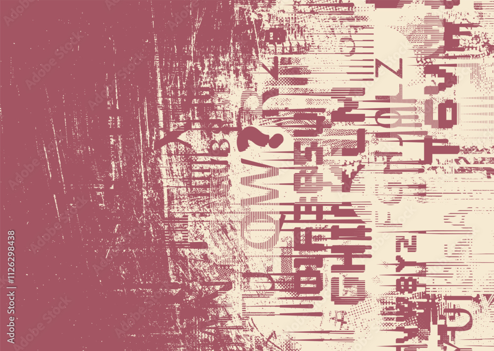 Background with glitch distorted grunge textures . grunge background texture with halftone dots, glitched shapes, textures and lines .Screen print vector background with grunge textured surface.