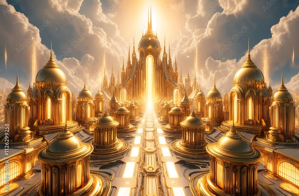 Obraz premium Heavenly Golden City Created with AI Generative Technology