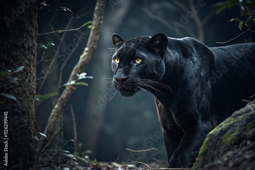 Front view of Panther on dark background. Predator series. photo