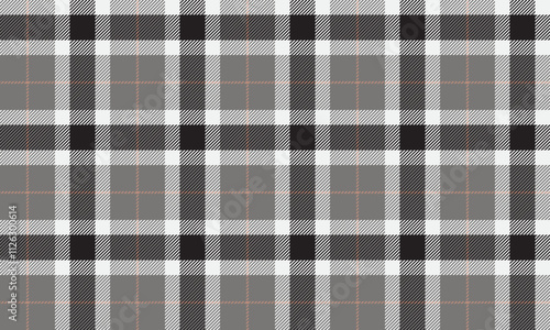 Plaid fabric pattern, grey, white, black, fashionable seamless for textiles, and for designing clothes, skirts, pants or decorative fabrics. Vector illustration.