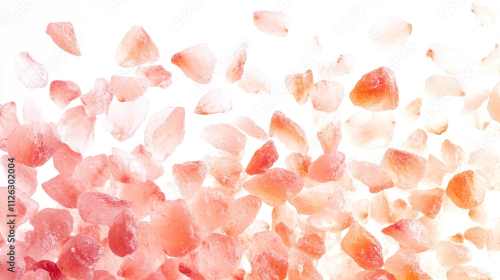 Artistic image of pink Himalayan salt grains, highlighting their unique texture, set against a bright white background for a clean, minimalist look. Artistic image of pink Himalayan salt grains, highlighting their unique texture, set against a bright white background for a clean, minimalist look.
