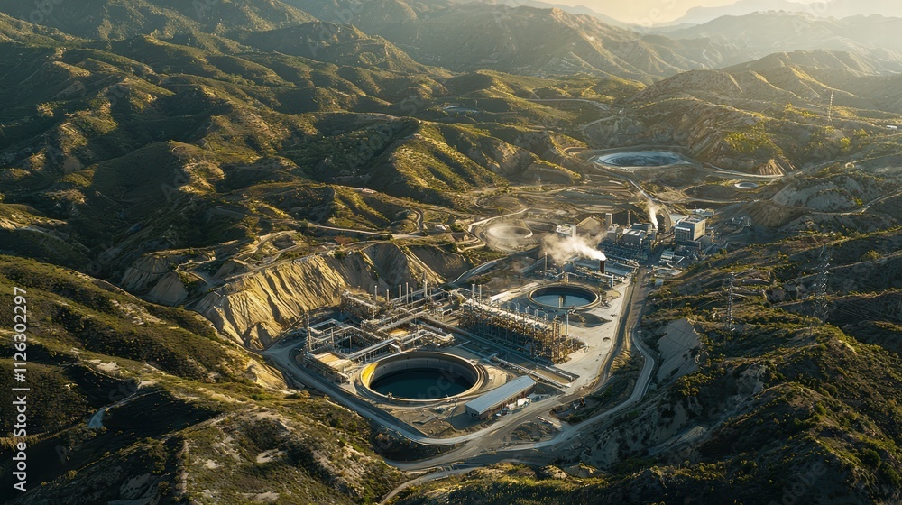 Fototapeta premium Aerial View of Industrial Facility Surrounded by Natural Landscape