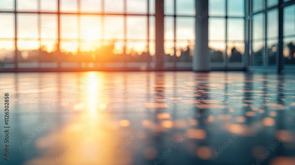 Fototapeta premium Serene Sunset Reflections in a Glass-Enclosed Pool