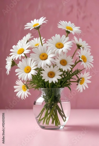 Wallpaper Mural Fresh white daisies in a glass vase on pink surface, interior, arrangement, flower Torontodigital.ca
