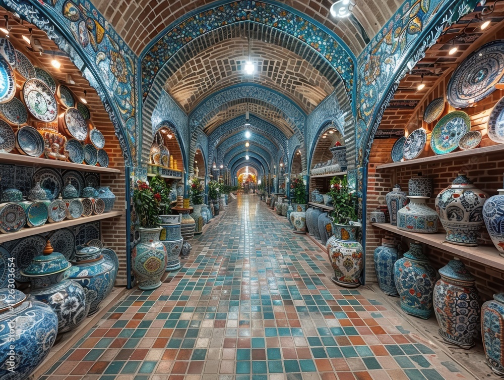 Obraz premium Iranian Bazaar Colorful Pottery Tile Handicrafts Souvenirs