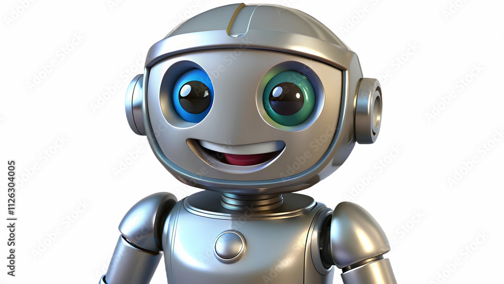 AI Robot A 3D robot with a polished, smooth surface and a welcoming smile, standing proudly against a bright white background AI Robot A 3D robot with a polished, smooth surface and a welcoming smile, standing proudly against a bright white background