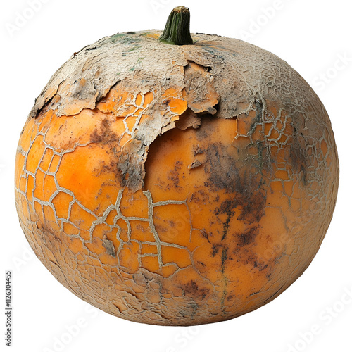 Front view close-up of an extremely rotten single Catmon fruit isolated on a white transparent background photo