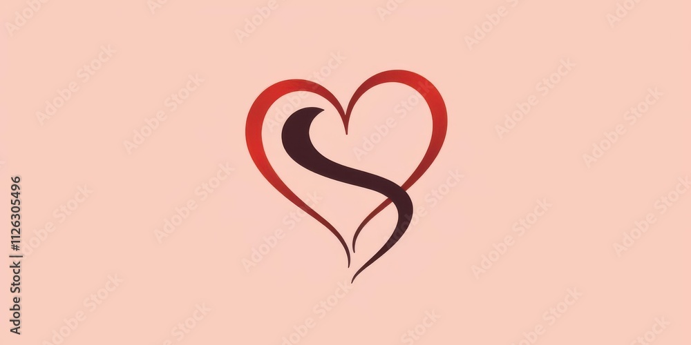 Abstract and modern design of a heart intertwined with the letter S, symbolizing love and passion, abstract Abstract and modern design of a heart intertwined with the letter S, symbolizing love and passion, abstract