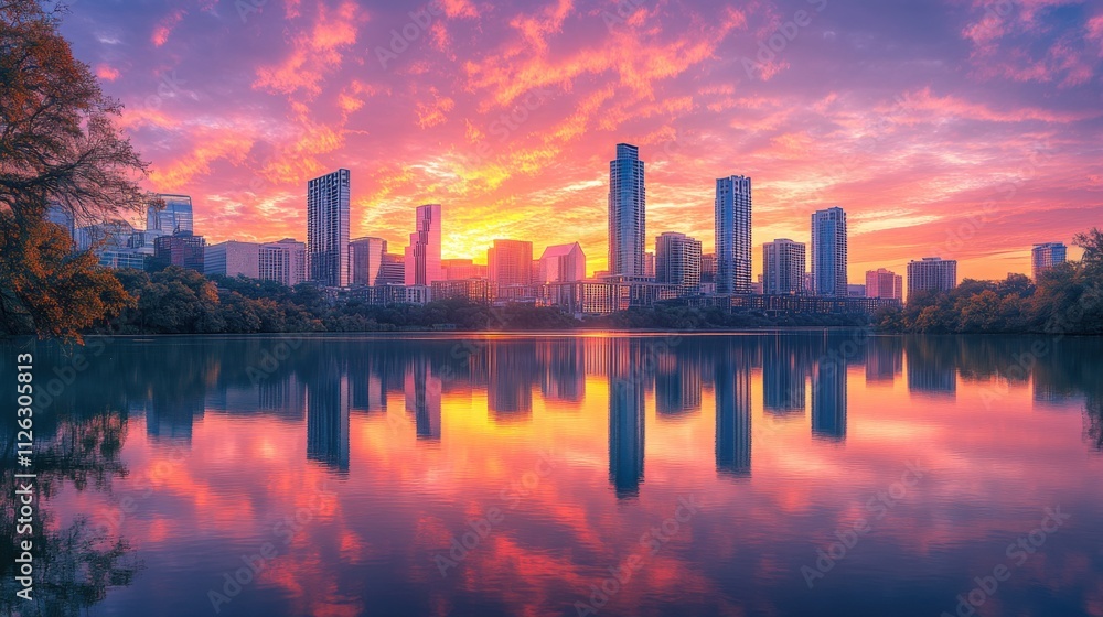 stunning sunset reflection over city skyline stunning sunset reflection over city skyline