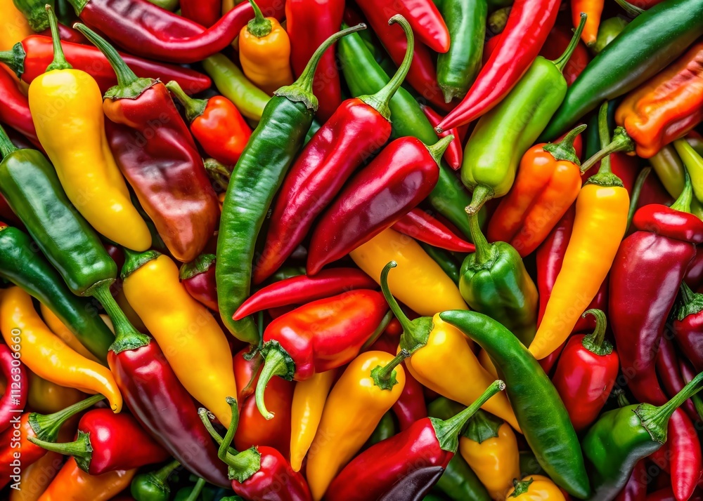Vibrant Peppers: Fresh Chili Peppers Red Yellow Green Vibrant Peppers: Fresh Chili Peppers Red Yellow Green