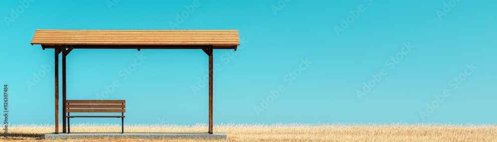A solitary bench under a bright blue sky, surrounded by open fields, evokes tranquility and simplicity. A solitary bench under a bright blue sky, surrounded by open fields, evokes tranquility and simplicity.
