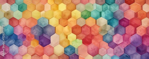 Wallpaper Mural Geometric hexagons in a watercolor rainbow spectrum, gradient, contemporary, modern Torontodigital.ca