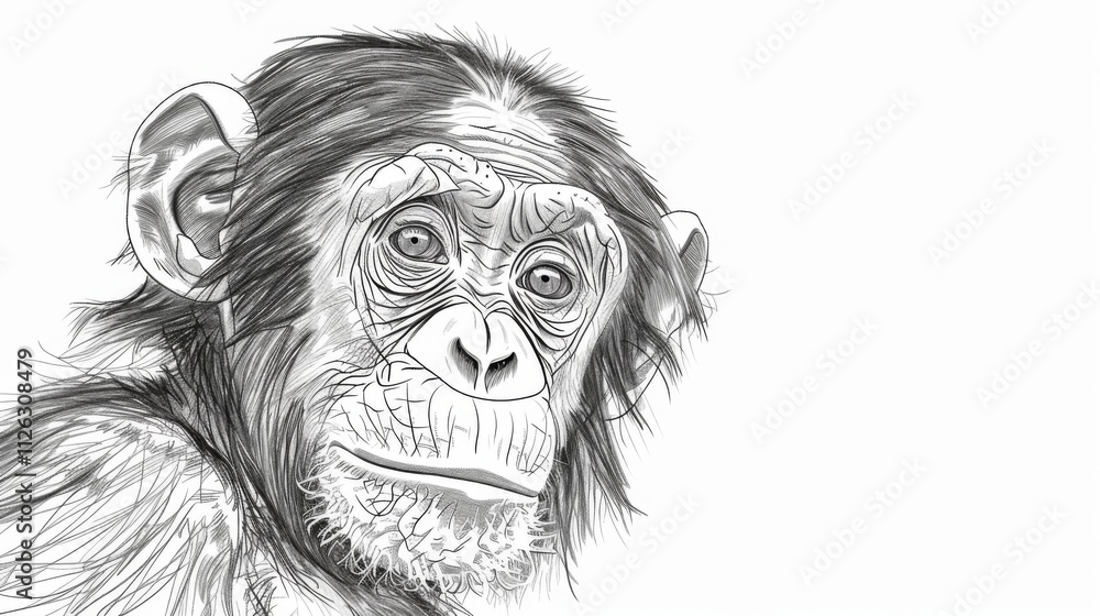 Illustrated Bonobo Monkey on Clean White Background Illustrated Bonobo Monkey on Clean White Background