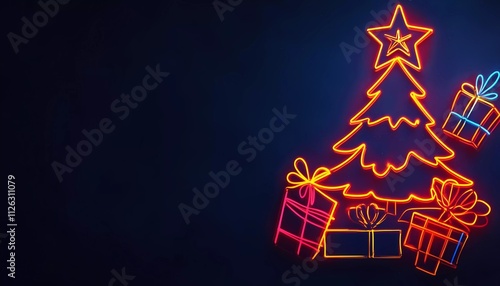 Neon Light Christmas Tree and Gifts Festive Sale Design Material photo