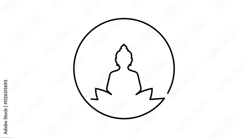 Animated One continuous line drawing of Buddha on a lotus. Buddha minimal linear animation full-length video clip. The Buddha religion line art motion graphics. Animated One continuous line drawing of Buddha on a lotus. Buddha minimal linear animation full-length video clip. The Buddha religion line art motion graphics.