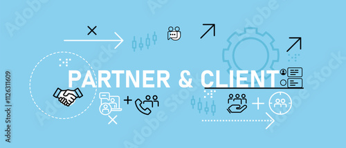 Partner and client agreement contract cooperation relation commitment partnership in business concept web header light blue background