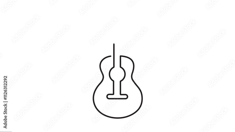 Animated One continuous line drawing of guiter. Minimal music signs line art animation full-length video clip. The guiter linear motion graphics.