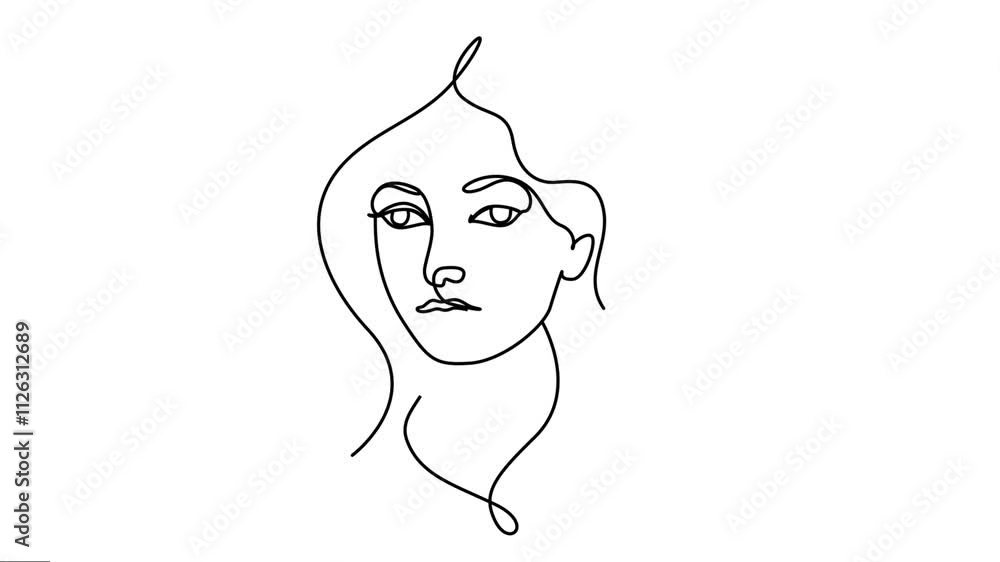 Animated One continuous line drawing of model woman face art. Animated One continuous line drawing of model woman face art.