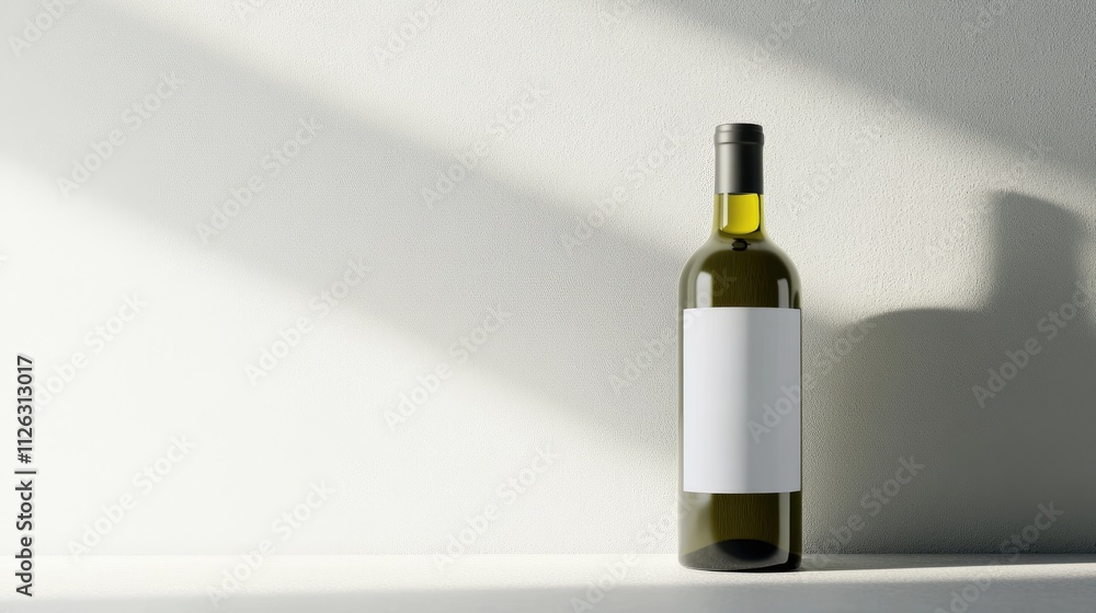 Minimalistic olive oil bottle with a blank white label, standing alone on a light grey surface, emphasizing its elegant, timeless design. Minimalistic olive oil bottle with a blank white label, standing alone on a light grey surface, emphasizing its elegant, timeless design.