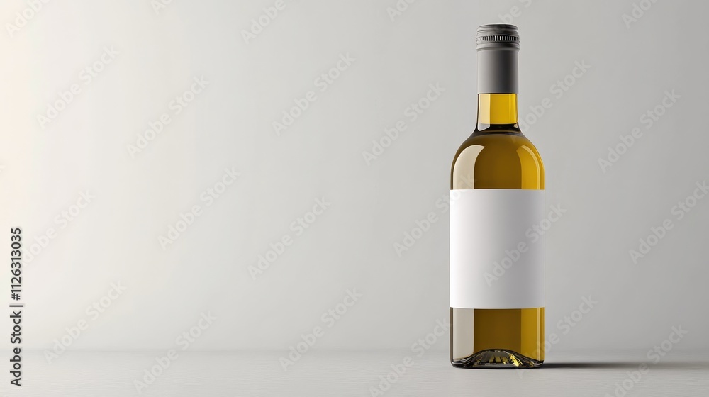 Minimalistic olive oil bottle with a blank white label, standing alone on a light grey surface, emphasizing its elegant, timeless design. Minimalistic olive oil bottle with a blank white label, standing alone on a light grey surface, emphasizing its elegant, timeless design.