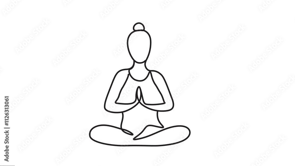 Animated one continuous line drawing of Namaste seated exercise. 