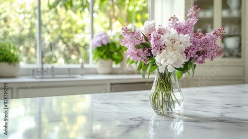 Wallpaper Mural Elegant white marble countertop featuring a bouquet of digital Torontodigital.ca