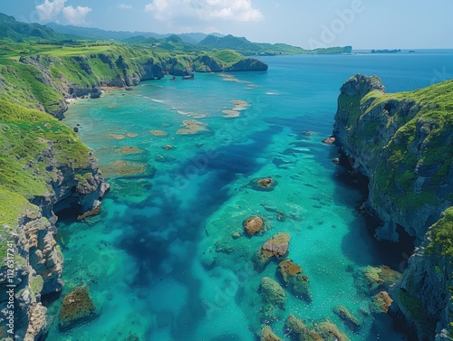 Wallpaper Mural Okinawa Island Stunning Aerial View of Turquoise Ocean Lush Coastline and Dramatic Cliffs Torontodigital.ca