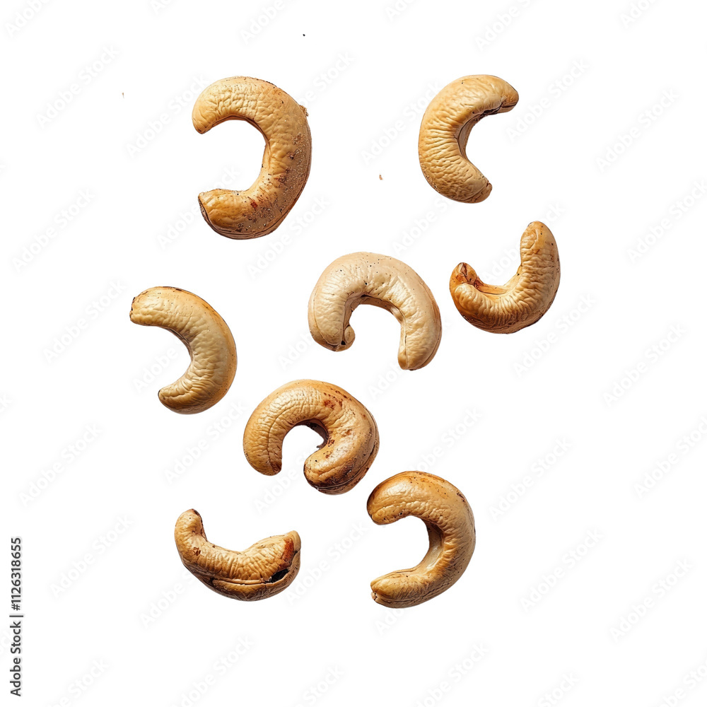 Salted cashew nuts isolated on transparent background , top view cutout Salted cashew nuts isolated on transparent background , top view cutout