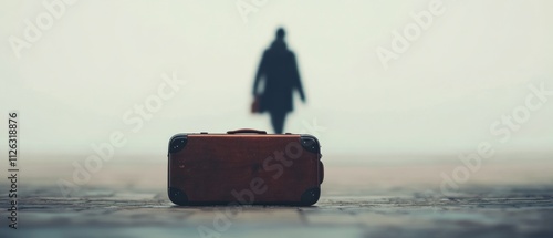 a lone suitcase on a foggy path photo