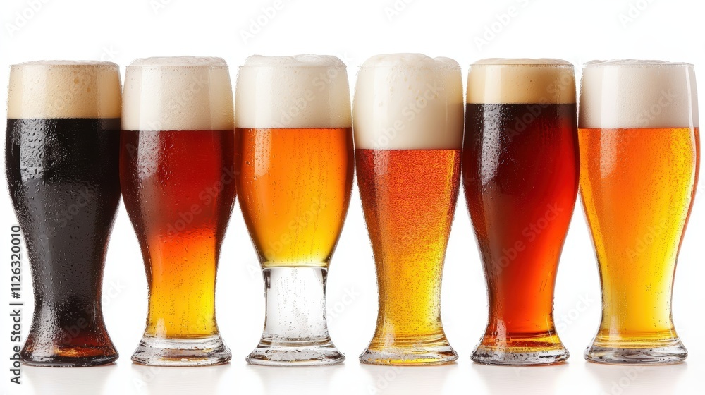 Variety of Beer Glasses with Different Colors and Textures Variety of Beer Glasses with Different Colors and Textures