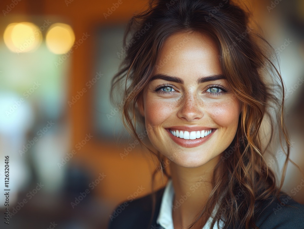 Obraz premium A woman in a suit is smiling for the camera