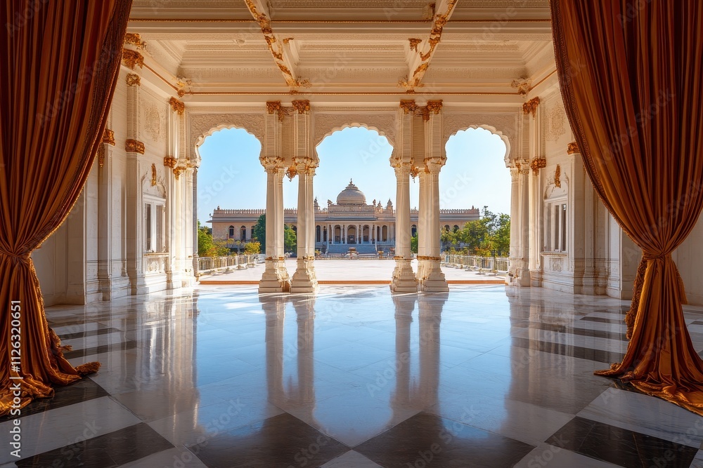 Fototapeta premium Ornate royal palace adorned with intricate carvings and vibrant colors, a symbol of opulence and history.