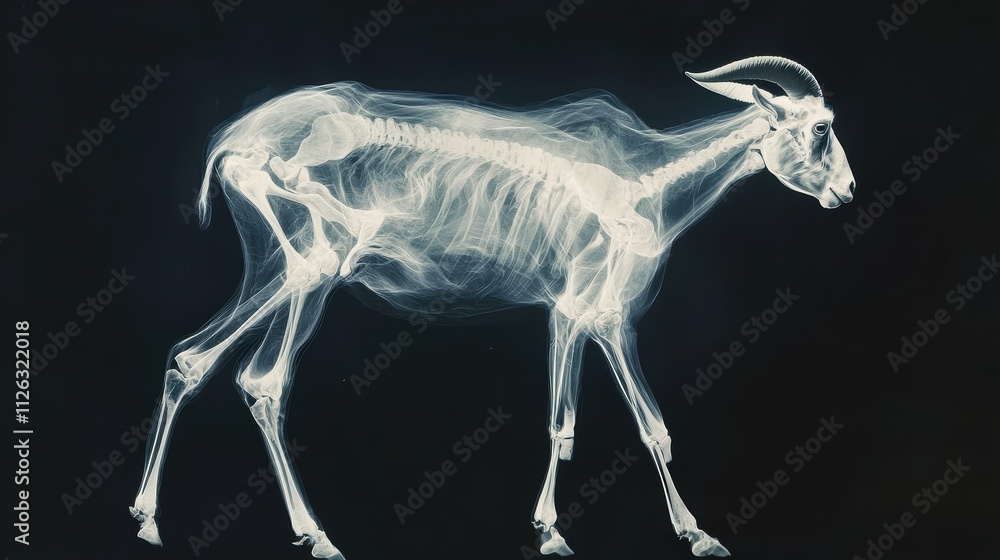 X-ray of a Goat Skeleton with Detailed Bone Structure Displayed X-ray of a Goat Skeleton with Detailed Bone Structure Displayed