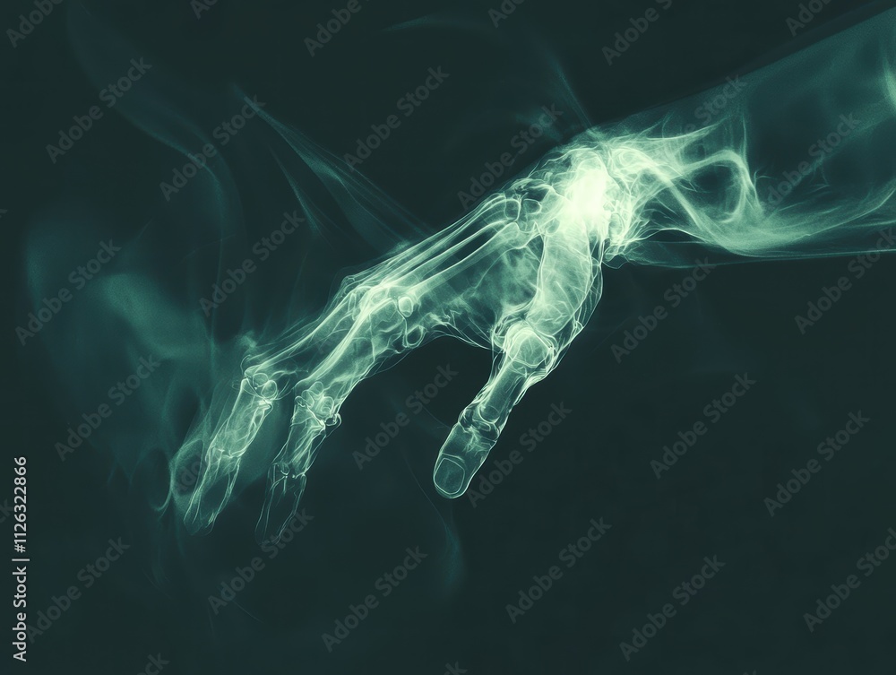 Ethereal Glow of a Human Hand in Ghostly Smoke Effect Ethereal Glow of a Human Hand in Ghostly Smoke Effect